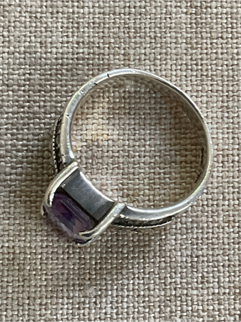 Vintage 925 Sterling Silver Amethyst Marcasite Ring Size 6 Art Deco Style - Picture 5 of 14